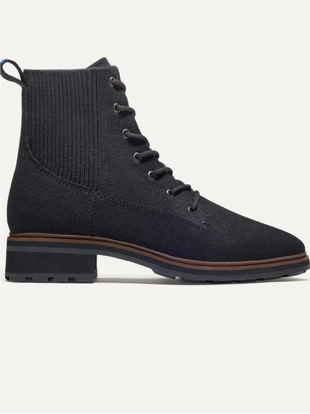 Rothy's The Laced Lug Boot In Black Onyx Adjustable Knit Merino Wool Blend SZ 9 - Picture 3 of 16